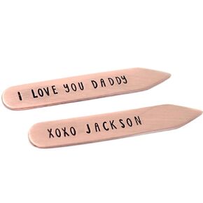 Custom Father's Day Collar Stays - Personalized Dad Gift for Him Copper, Brass, Bronze, Silver 2.25 Inch