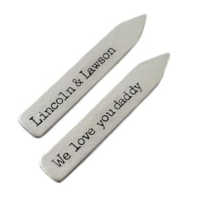 Personalized Collar Stays for Dad or Grandpa Father's Day Present from Kids Wife .925 Custom Sterling Silver Stiffeners