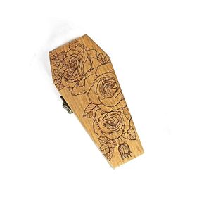 Coffin Ring Bearer Pillow Box - Gothic Roses Engraved | Personalize Option