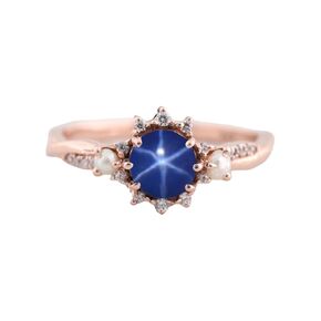 blue star sapphire engagement ring freshwater pearl rose gold plated ring september birthstone gifts bridal wedding gold ring 6 ray star line gemstone personalized gift for her by abest jewelry