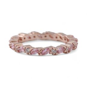 Vintage Pink Sapphire Marquise Wedding Band Women Rose Gold Diamond Cluster Half Eternity Stacking Art Deco Unique Promise Ring Gift For Her BY ABESTJEWELRY