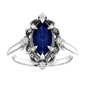 2 CT عتيقة الأزرق الياقوت يدويا خاتم الخطوبة ، خاتم الذكرى الزواج على شكل ماركيز للنساء ، تصميم هالة على الطراز العتيق ، هدايا الوعد بالنسبة لها