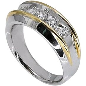 Finecreation_usa-1.20 Ct Round Cut Lab Created White Diamond Half Eternity Men's Wedding Band Ring, 14K Two Tone Gold Finish (white, 10)