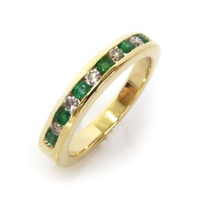 Solid 14k Yellow Gold 0.35 ctw Natural Green Emerald and Diamond Channel Set Stackable Wedding Band Ring for Women 3 mm - Handmade in USA - May Birthstone