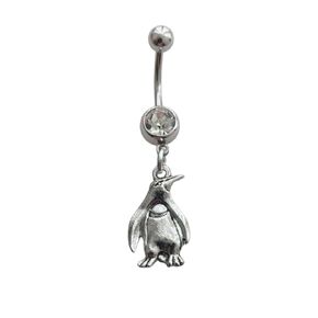 Penguin Pendant Dangle Belly Button Ring, Cute Stainless Steel Navel Barbell Ring, Punk Quirky Piercing Body Jewelry for Woman