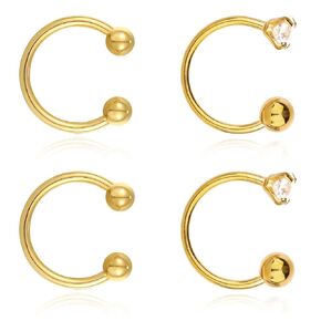 3mm Half Hoops Nose Small Huggie Hoop 20g Tiny CZ Nose Piercing Jewelry For Women & Men, Hypoallergenic Nose Stud Nose ring/ear cartilage earrings/earrings, C Shaped Handmade Nose Rings (golden)