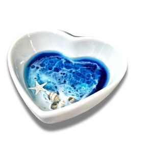 Made in Hawaii Ocean trinket dish made on Maui | Ocean Jewelry Dish | Beach Wedding Favors | Ring Dish | Heart ring dish | Gift for her