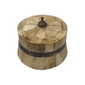 Round Bone and Wood Box with Brass Pull, Antique Style, Ring Box, Jewelry Box, Early American, Decor
