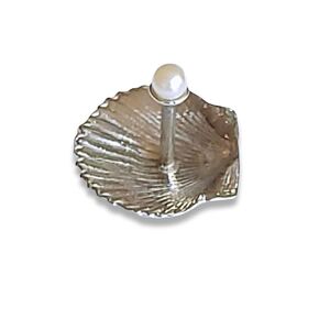 Pearl and Shell Ring Holder- Fine Pewter - Tiny Ring Stand Gift Boxed with Story Card - Handcrafted in USA (shipped from Artist Studio)