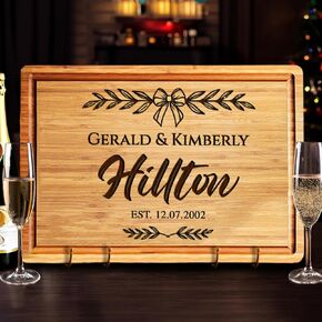 Personalized Cutting Board with Name Engraved Wedding Gifts, Unique Christmas Gift for Family, Wooden Anniversary Charcuterie Board Kitchen & Housewarming Gifts for Couples