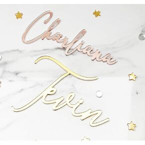 Custom Acrylic Cake Name Plaque | Custom Cake Name Sign | Made in the USA | Wedding Place Card | Gold Mirror Acrylic | Customizable Cake Topper Decoration for Birthday,BabyShower,Wedding