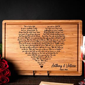Personalized Cutting Board Wedding Heart Song Lyrics Couple Gifts - Customized Romantic Best Anniversary Gifts for Her - For Him, For Husband, For Wife