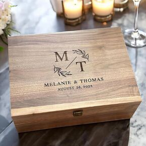 Personalized Walnut Wood Keepsake Box – Custom Engraved Memory Box for Couples – Bridal Shower, Wedding, or Engagement Gift – Mr & Mrs Gift – Built-In Latch – USA Family Run Business