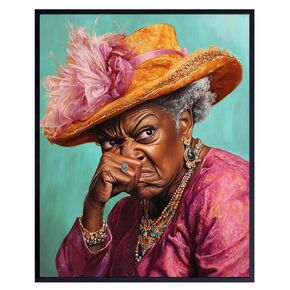 African American Bathroom Art - Black Woman Funny Bathroom Decor - Trendy Aesthetic Wall Decor for Bathroom - Restroom funny Wall Art - Ladies Room Fun Wall Decor - Humorous Guest Half Bathroom Decor