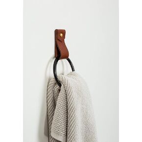 KEYAIIRA - Small Leather Wall Hook, black towel ring wall hanging strap towel hook for wall leather loop strap holder minimal towel bar rack storage modern bathroom hand towel holder