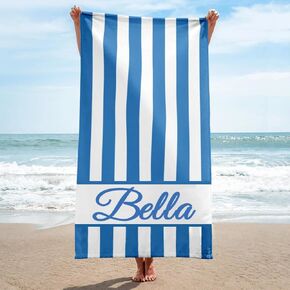 Personalized Beach Towel for Kids, Handmade Custom Girls Beach Towels with Names Striped Cotton-Poly Blend, Kids Pool Towel Monogrammed Beach Towel for Vacation (Beach Towel)