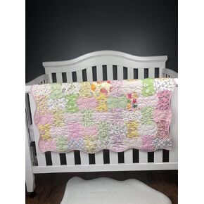 Baby Girl Scrappy AppleCore Quilt Kit from QuiltieSisterS with pink cotton backing. Pre-cut ready for you to start sewing!