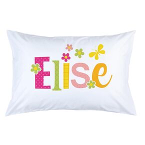 Colorful Girl's Name Pillowcase, Personalized Pillow Case With Spring Flowers, Standard or Toddler Size