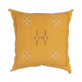 Moroccan Cactus Silk Pillow Cover, Handwoven Berber Decorative Cushion, 20x20 Inches, Embroidered Square Pillowcase (Pink)