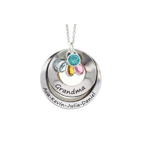Personalized Grandma Necklace - Custom Childrens Names, Birthstone Colors - 25MM 32MM Engraved Washers - Grandmother Christmas Gift - DGR-2532W