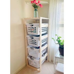 Laundry Basket Holder Storage Shelf (4 Tier, No Wheels, Narrow)