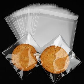 200PCS Cookie Bags Clear Self Sealing Cellophane Bags, Resealable Bags for Cookie Packaging Gift Giving, Plastic Self Adhesive Wrappers Candy Snack Dessert Favors Packaging (4 * 4inch) in Kuwait