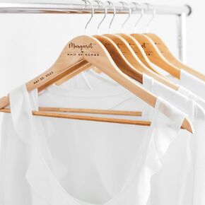 Personalized Wedding Hangers Custom w/Name, Title, Date, Personalized Bridesmaid Hanger, Natural Wood, Bridal Dress Hanger, Gifts for Bridesmaids (Single)