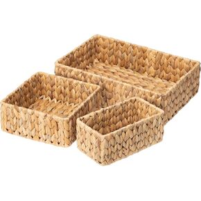 FairyHaus Wicker Baskets for Organizing 3Pack, Large and Small Wicker Storage Baskets Set, Hand Woven Baskets for Storage, Brown Water Hyacinth Storage Baskets for Pantry Shelf