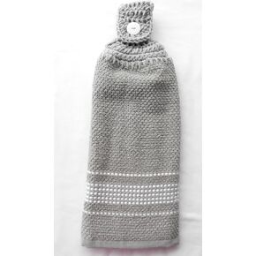 EVERYDAY TERRY CLOTH KITCHEN TOWEL - DOUBLE THICK/FULL CROCHET TOP HANGING KITCHEN TOWEL (GRAY)