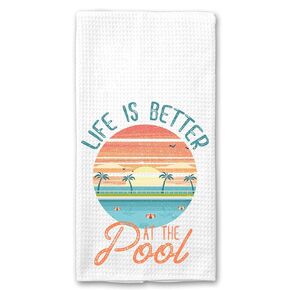 Life is Better at the Pool Swimming Retro Kitchen Bar Tea Towel Microfiber