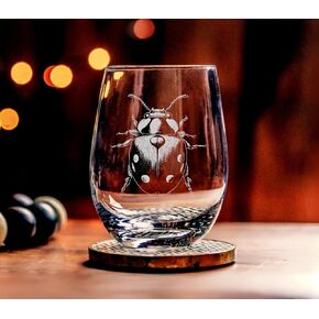 Ladybug Wine Glass 18 oz Laser Engraved Hand Drawn Picture of a Ladybug - Perfect gift for Ladybug Lovers - Insect Themed Wine glass
