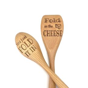 Fold In The Cheese Wooden Spoon Set, Funny Set of Two Wooden Spoons, Funny Sch*tt's Creek Gift, Funny SC Merch, Laser Engraved Spoons, David and Moira, Fold In The Cheese Cooking Utensils Laugh