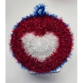 100% Handmade Dish Scrubber White/Red/Blue Design Dishwash Scrubby (Limited Edition) 3Qty (Heart (1qty))