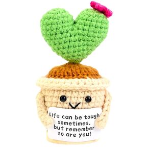 Emotional Support Crochet Cactus Plant-Inspirational Gifts Fell Better Gifts with Encouragement Card for Women Best Friends Sister-Desk Office Car Decor
