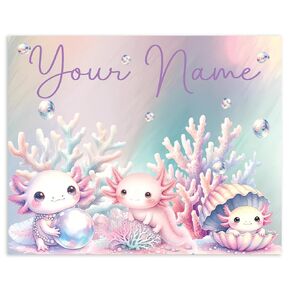 Custom Axolotl Canvas Sign for Kids' Rooms - Pink Themed Sea Design with Cute Axolotls, Coral, and Bubbles - Available in 14" x 11" and 20" x 16" Sizes | Made In USA (14" X 11")