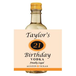 Personalized 21st Birthday MINI Alcohol Bottle Sickers 3" x 2" (Set Of 10) Preprinted Wine Bottle Labels, Teacher Gift (Matte NON-WATERPROOF Stickers)