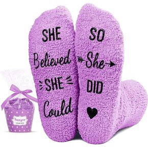 HAPPYPOP Funny Congratutions Gifts For Her Sober Gifts, Fuzzy Graduation socks Inspirational Cancer Motivational Cupcake Socks