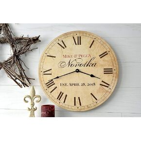Personalized Antique Finish Clock 13" or 18" Diameter