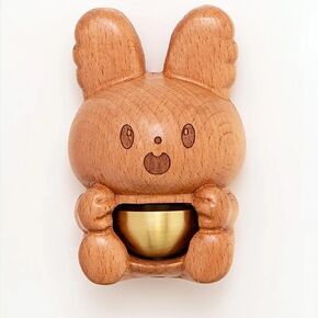 Wooden Bunny Doorbell - Wood and Brass Windbell, Magnetic Doorbell Hanging Decoration, Animal Shaped Shopkeepers Bell For Door Opening, Cute Housewarming Gift for a Cozy Home (ebony)