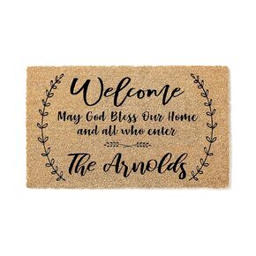 "May God Bless Our Home" Custom Coconut Coir Doormat v2, Personalized Doormat, Housewarming Gift, Front Door Mat, Closing Gift, Realtor Gift, Entryway Decor 1014