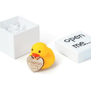 Lucky Duck, Mini Rubber Duck Gift Set - With Wooden Card “I'm a Lucky Duck to Be Your Friend", Valentine's Day/Teacher/Class/Birthday Gift (Lucky Duck)
