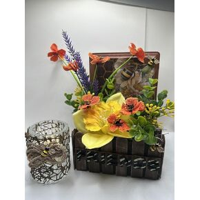Gift for Friends Sisters or Mom with Artificial Flowers & Votive Candle – Unique Birthday House Warming or Special Event. (Sisters)