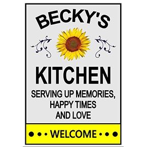 Becky's Sunflower Kitchen Magnet. Customize for any Name. This Flexible Magnet is Available for Quick Shipping. "Serving up Memories Happy Times and Love".