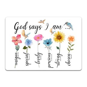 God Says I Am Bible Verse Affirmations Acrylic Fridge Magnet, Positive Christian Scripture Gift for Christian Home or Kid's Décor, 3.5"×5" Christian Bible Verse Sublimation Design