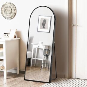 64"x21" Arched Full Length Mirror with Stand, Wall Mounted Body Mirror for Bedroom and Living Room, Vintage Decorative with Explosion-Proof Glass (1, Black-Arched) in Saudi Arabia