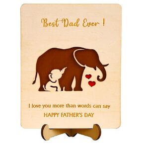 Wooden Fathers Day Card from Daughter – Best Dad Ever Elephant Design – Engraved Happy Father’s Day Gift – Sentimental Keepsake Card with Stand – Unique Gift for Dad from Child