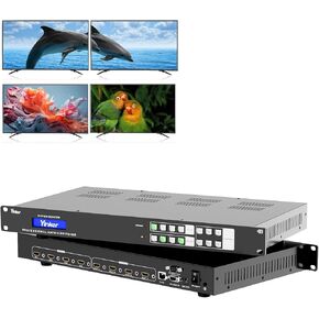 4K 30Hz HDMI Matrix Video Wall Controller Multiviewer 4x4, Rack Mount Switcher Splitter Supports 2x2 Splicing & PIP & Audio Embedding & 90°,180°,270°Rotate & Web GUI & APP Control