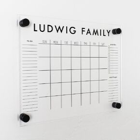 Personalized Clear Acrylic Calendar for Wall, Calendar Whiteboard for Wall, Dry Erase Calendar for Wall, Wall Calendar Organizer System for Home (Block, Black, 14"W x 11"H)
