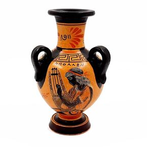Greek Vase,Amphora 17cm with 3 handles,God Apollo with Goddess Artemis