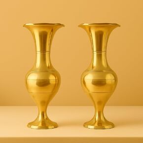 Brass Flower Vase Pure Hand Crafted Flower Pot for Home Decoration Metal Vase Table Decor Gift Vases (Set of 2)